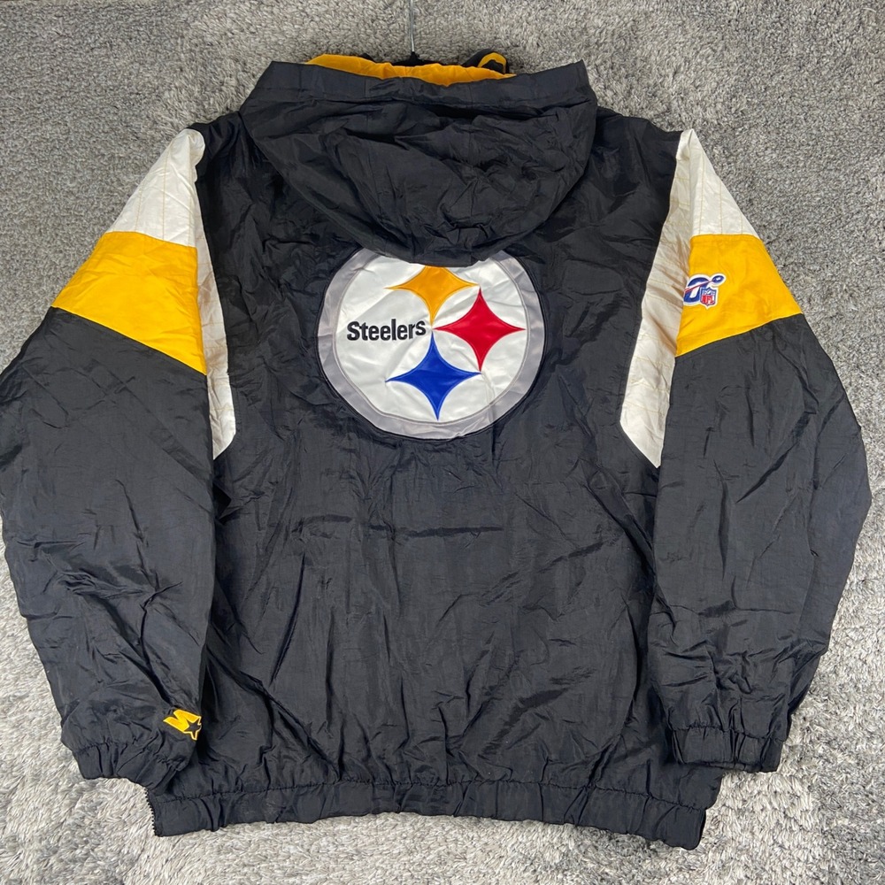 Vintage Starter Pittsburgh Steelers Windbreaker Men XL Black NFL Anorak Jacket - Picture 11 of 12